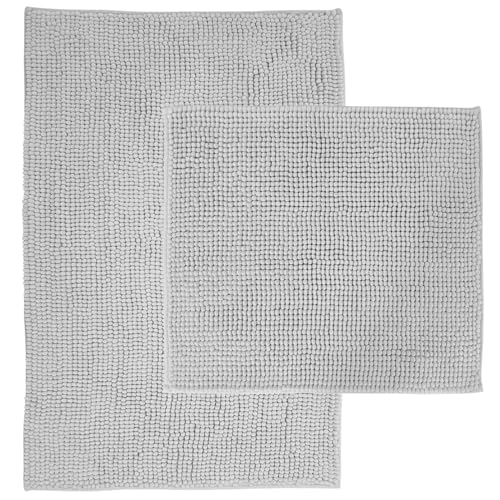 NYVI Badematten Set 2 teilig NYVISpa Chenille 45x50 + 50x80 cm Weiß Badematte & WC-Vorleger - Badezimmerteppich Set - rutschfest, Saugfähig, Schnell Trocknend, Fußbodenheizung geeignet, Oeko-TEX von NYVI