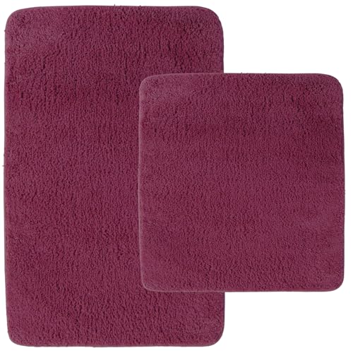 NYVI Badematten Set 2 teilig NYVISpa Lasalle 45x50 + 50x80 cm Lila Badematte & WC-Vorleger - Badezimmerteppich Set - rutschfest, Saugfähig, Schnell Trocknend, Fußbodenheizung geeignet, Oeko-TEX von NYVI