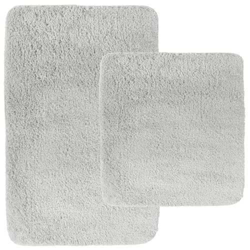 NYVI Badematten Set 2 teilig NYVISpa Lasalle 45x50 + 50x80 cm Weiß Badematte & WC-Vorleger - Badezimmerteppich Set - rutschfest, Saugfähig, Schnell Trocknend, Fußbodenheizung geeignet, Oeko-TEX von NYVI