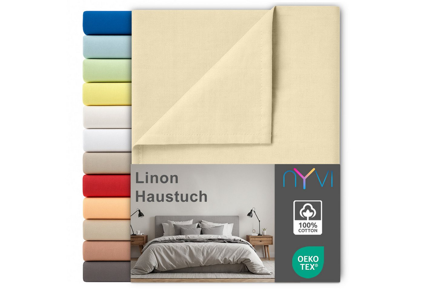 NYVI Betttuch Linon Deluxe Bettlaken ohne Gummizug aus 100% atmungsaktiver Baumwolle, Baumwolle, (1 Stück), Betttuch auch als Sommerdecke nutzbar, OEKO-TEX 100, Bei 60°C waschbar von NYVI