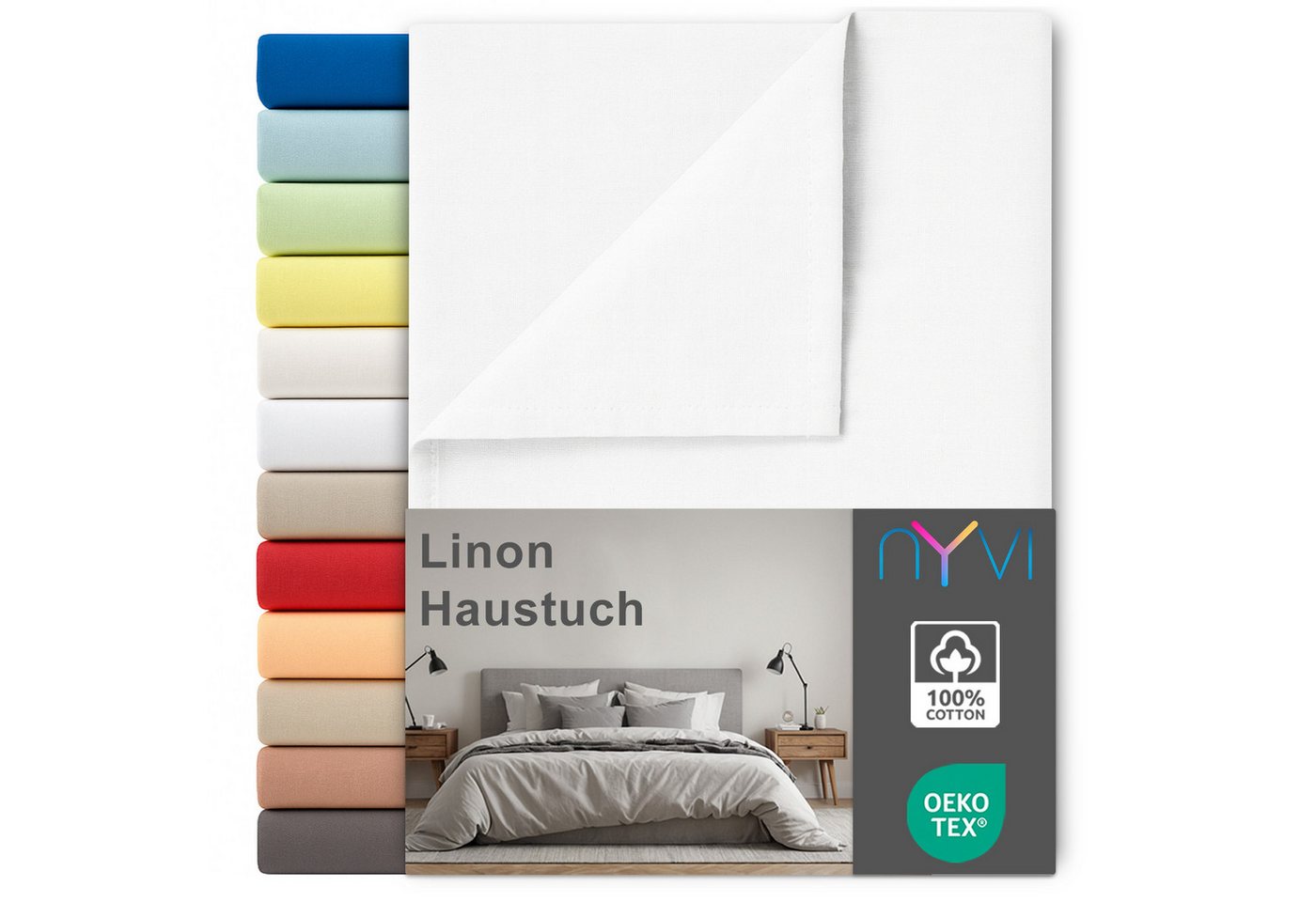 NYVI Betttuch Linon Deluxe Bettlaken ohne Gummizug aus 100% atmungsaktiver Baumwolle, Baumwolle, (1 Stück), Betttuch auch als Sommerdecke nutzbar, OEKO-TEX 100, Bei 60°C waschbar von NYVI