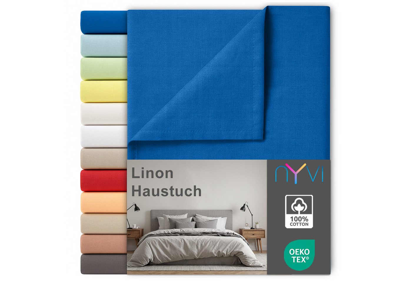 NYVI Betttuch Linon Deluxe Bettlaken ohne Gummizug aus 100% atmungsaktiver Baumwolle, Baumwolle, (1 Stück), Betttuch auch als Sommerdecke nutzbar, OEKO-TEX 100, Bei 60°C waschbar von NYVI