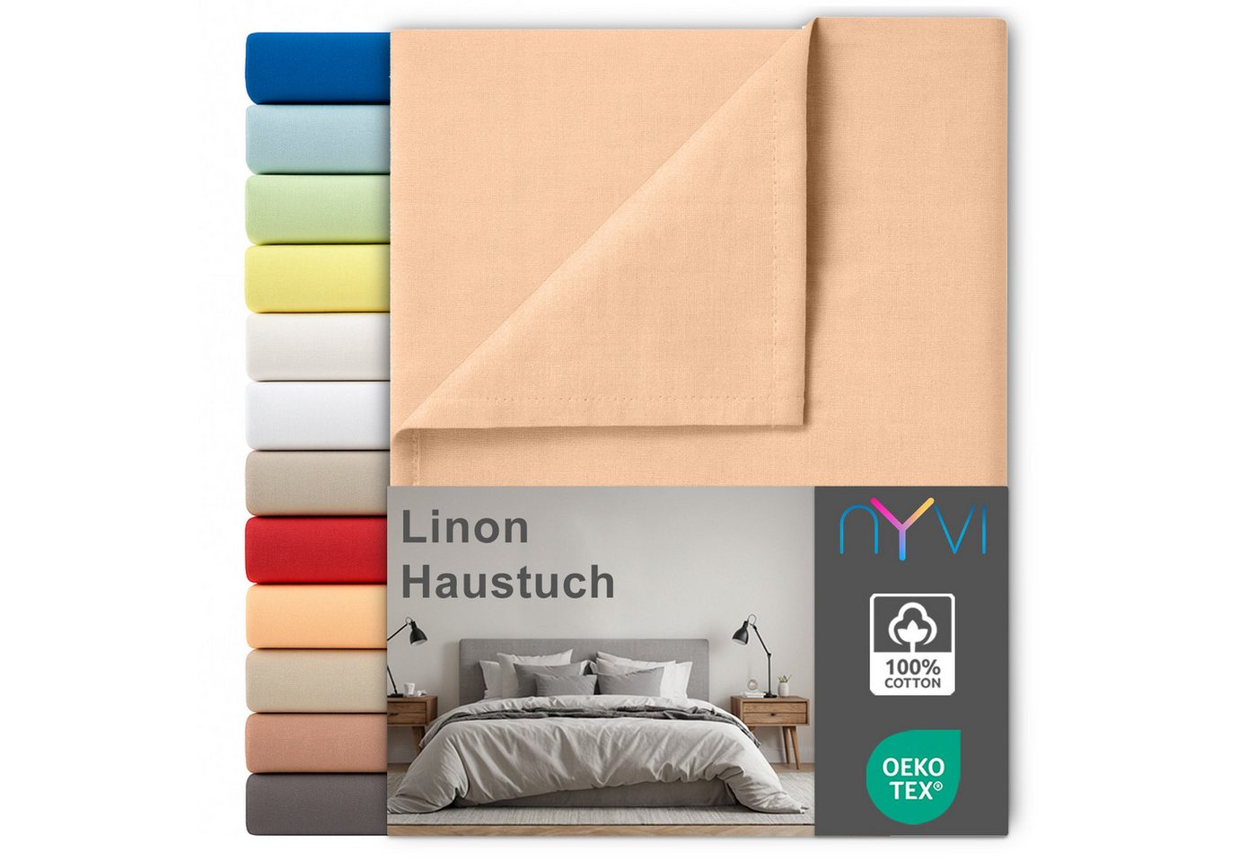 NYVI Betttuch Linon Deluxe Bettlaken ohne Gummizug aus 100% atmungsaktiver Baumwolle, Baumwolle, (1 Stück), Betttuch auch als Sommerdecke nutzbar, OEKO-TEX 100, Bei 60°C waschbar von NYVI