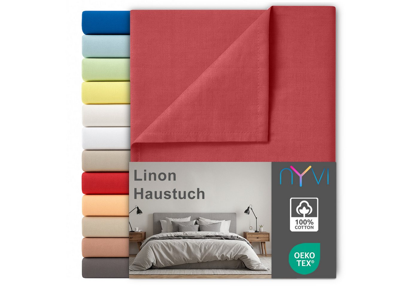 NYVI Betttuch Linon Deluxe Bettlaken ohne Gummizug aus 100% atmungsaktiver Baumwolle, Baumwolle, (1 Stück), Betttuch auch als Sommerdecke nutzbar, OEKO-TEX 100, Bei 60°C waschbar von NYVI