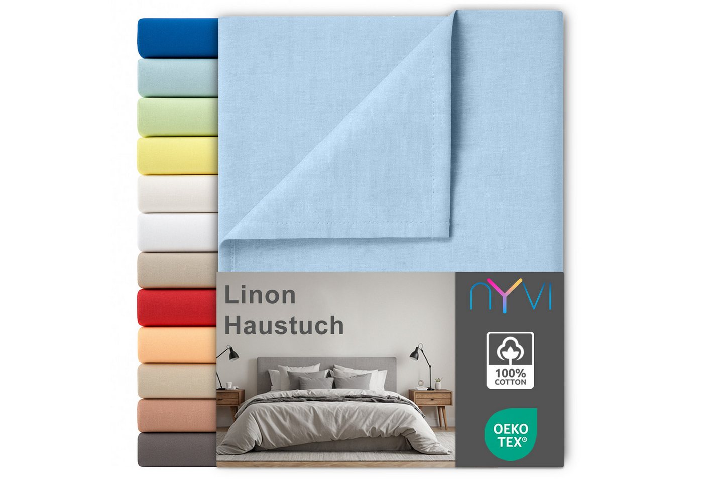 NYVI Betttuch Linon Deluxe Bettlaken ohne Gummizug aus 100% atmungsaktiver Baumwolle, Baumwolle, (1 Stück), Betttuch auch als Sommerdecke nutzbar, OEKO-TEX 100, Bei 60°C waschbar von NYVI