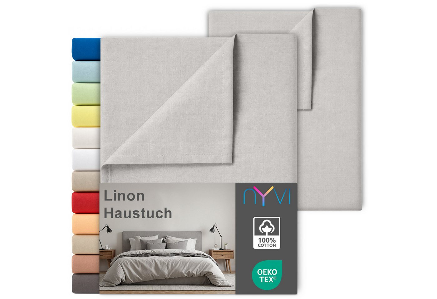 NYVI Betttuch Linon Deluxe Bettlaken ohne Gummizug aus 100% atmungsaktiver Baumwolle, Baumwolle, (2 Stück), Betttuch auch als Sommerdecke nutzbar, OEKO-TEX 100, Bei 60°C waschbar von NYVI