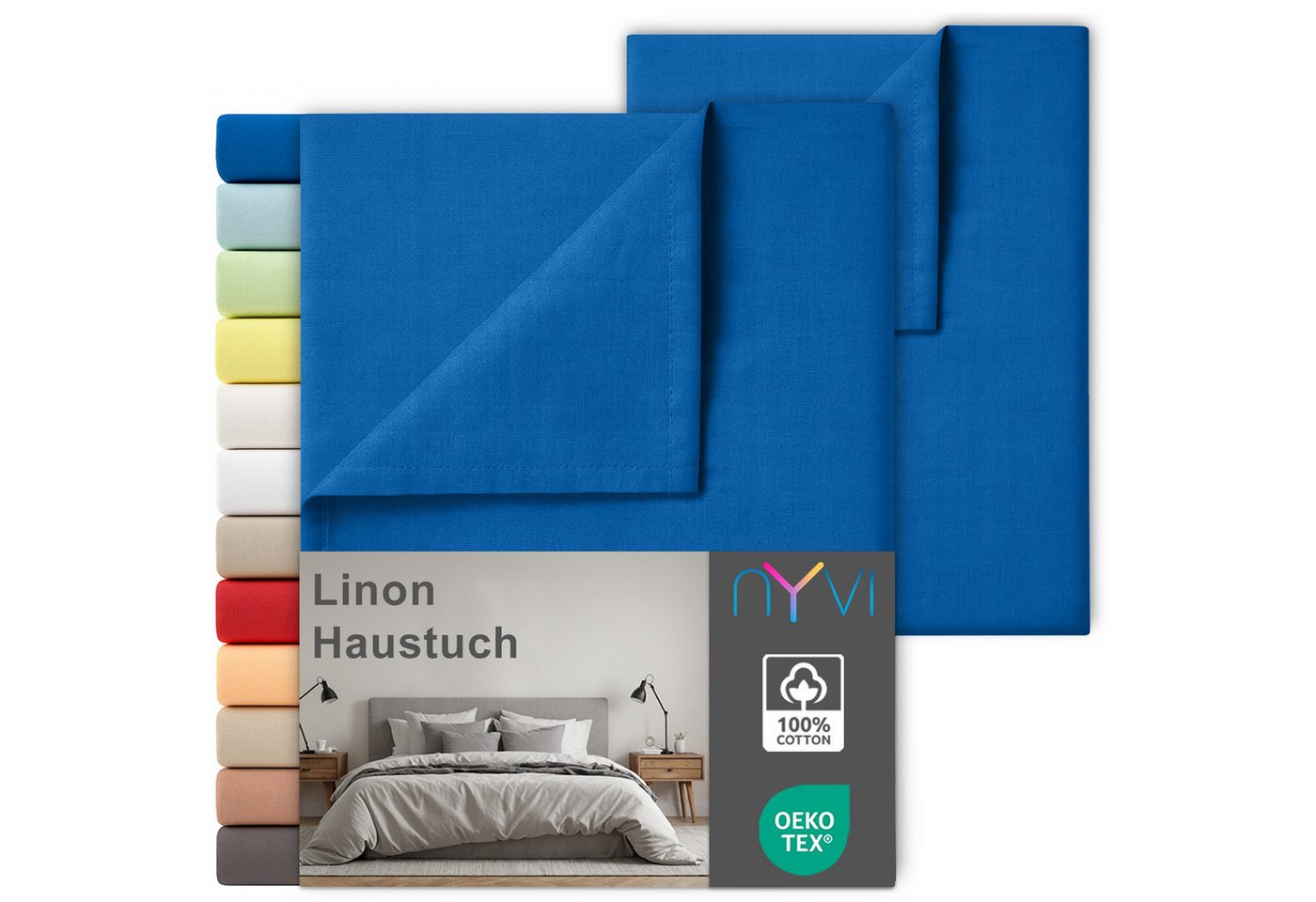NYVI Betttuch Linon Deluxe Bettlaken ohne Gummizug aus 100% atmungsaktiver Baumwolle, Baumwolle, (2 Stück), Betttuch auch als Sommerdecke nutzbar, OEKO-TEX 100, Bei 60°C waschbar von NYVI