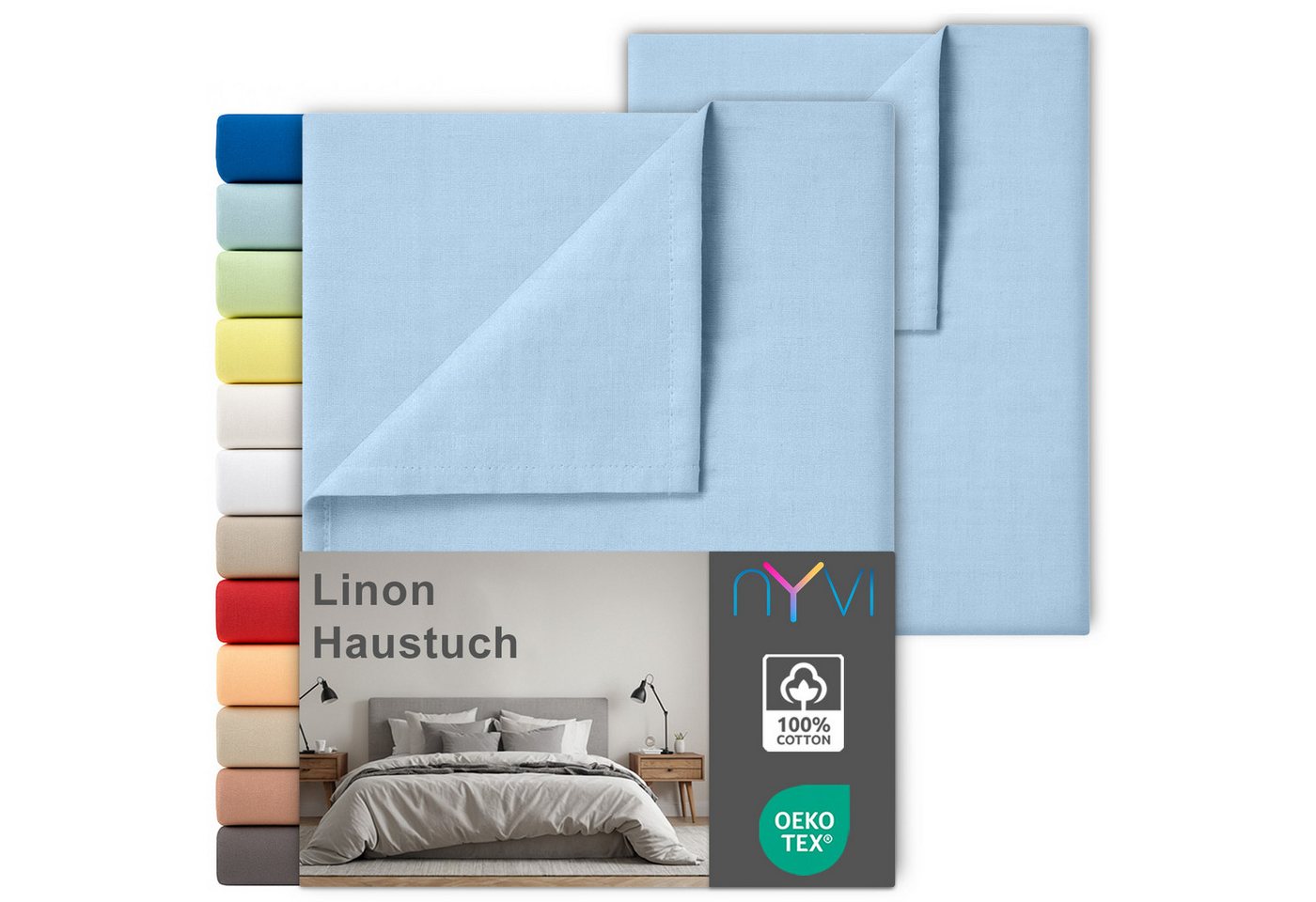 NYVI Betttuch Linon Deluxe Bettlaken ohne Gummizug aus 100% atmungsaktiver Baumwolle, Baumwolle, (2 Stück), Betttuch auch als Sommerdecke nutzbar, OEKO-TEX 100, Bei 60°C waschbar von NYVI