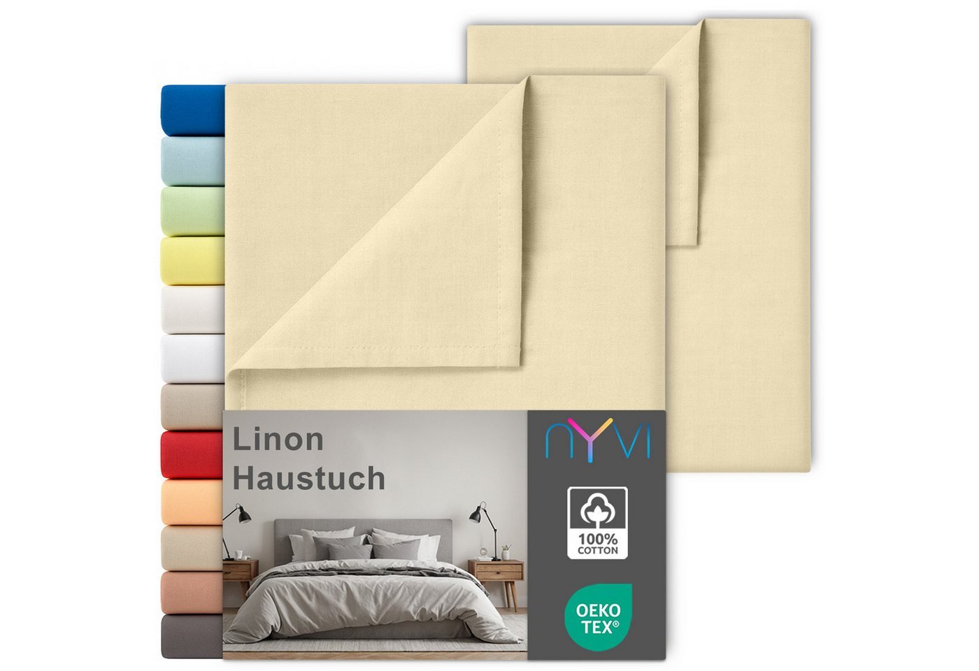 NYVI Betttuch Linon Deluxe Bettlaken ohne Gummizug aus 100% atmungsaktiver Baumwolle, Baumwolle, (2 Stück), Betttuch auch als Sommerdecke nutzbar, OEKO-TEX 100, Bei 60°C waschbar von NYVI