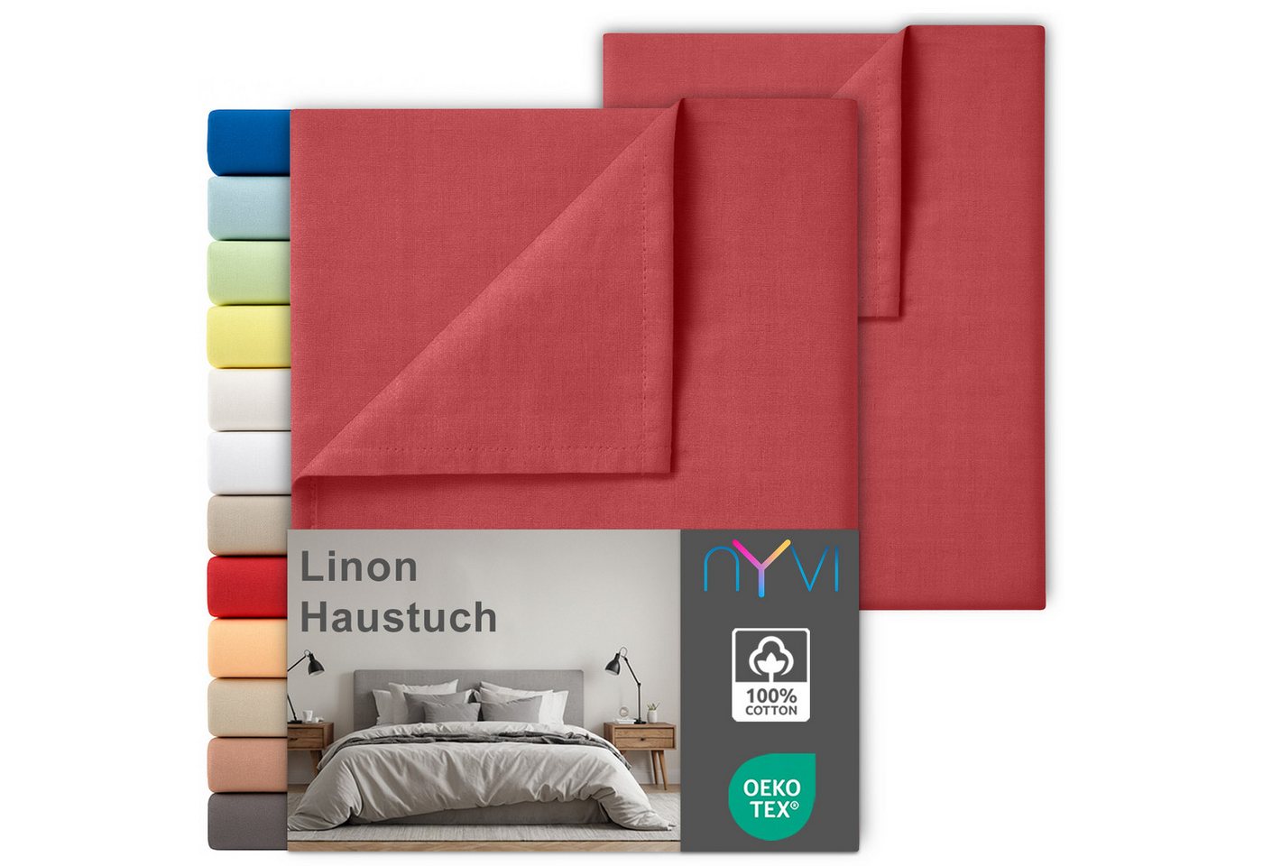 NYVI Betttuch Linon Deluxe Bettlaken ohne Gummizug aus 100% atmungsaktiver Baumwolle, Baumwolle, (2 Stück), Betttuch auch als Sommerdecke nutzbar, OEKO-TEX 100, Bei 60°C waschbar von NYVI