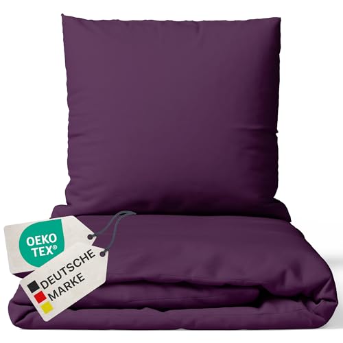 NYVI Bettwäsche Set DreamScience Mikrofaser Uni 135x200 + 80x80 cm Aubergine - Atmungsaktiv & Weich - Mit Reißverschluss, Oeko-TEX Zertifiziert, für Allergiker geeignet von NYVI