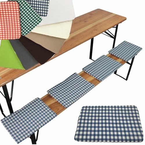 NYVI Bierbank Sitzkissen 36x25 cm NYVIGala 4er Set Blau Kariert - Komfortable Sitzpolster für Bierbänke - Bierbankkissen mit elastischer Klettband Befestigung - Polster Bierzeltgarnitur von NYVI