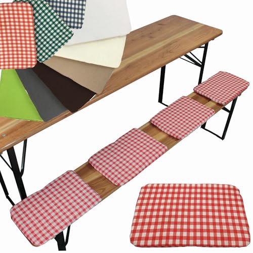 NYVI Bierbank Sitzkissen 36x25 cm NYVIGala 4er Set Rot Kariert - Komfortable Sitzpolster für Bierbänke - Bierbankkissen mit elastischer Klettband Befestigung - Polster Bierzeltgarnitur von NYVI