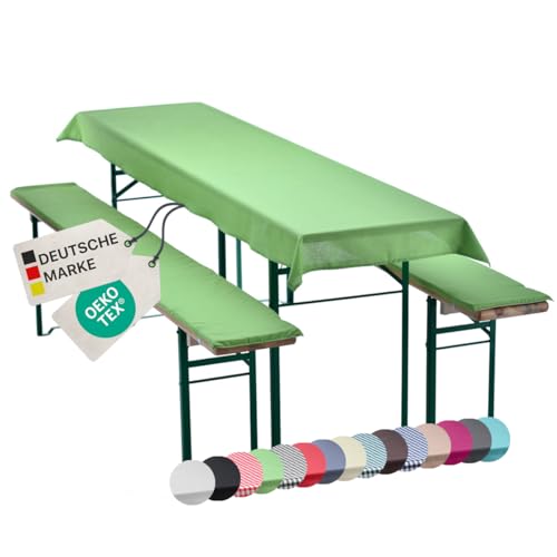 NYVI Bierbankauflagen Set NYVIGala 240x90 cm Grün - 1x Tischdecke für 220x70 cm Biertische & 2X Gepolsterte Auflage für 220x25 cm Bierbänke - Sitzauflage für Bierzeltgarnitur von NYVI