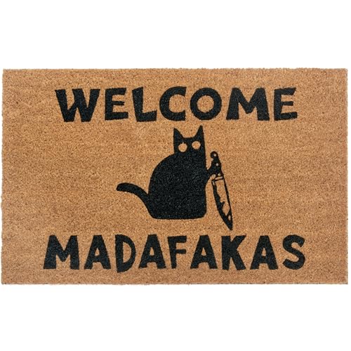 NYVI Fußmatte Cats - Wetterfest, rutschfest, Langlebig, für Innen und Außen - Fußabtreter Schmutzfangmatte - 45x75 cm Rechteckig - Welcome Madafakas von NYVI