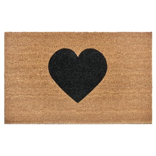 NYVI Fußmatte Kokos - rutschfest, Wetterfest, für Innen und Außen - Schmutzfangmatte Kokosmatte - 45x75 cm Rechteckig - Black Heart von NYVI