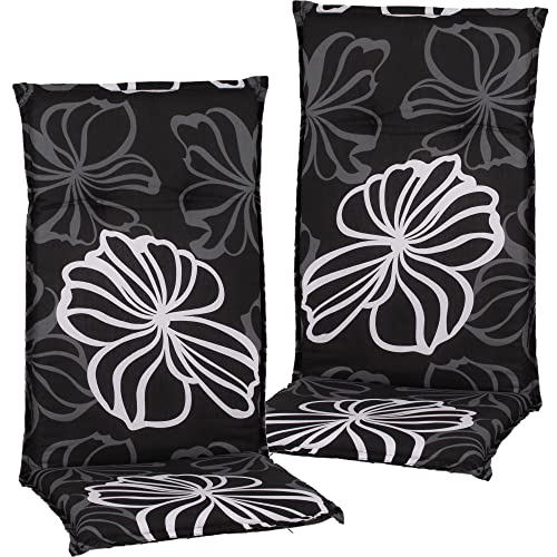 NYVI Gartenstuhl Auflagen Hochlehner 2er Set Barcelona - UV-Beständig, Atmungsaktiv, Strapazierfähig - Hochlehnerauflagen Sitzkissen Outdoor - Sitzauflagen für Gartenstühle 118x50cm Black Flower von NYVI