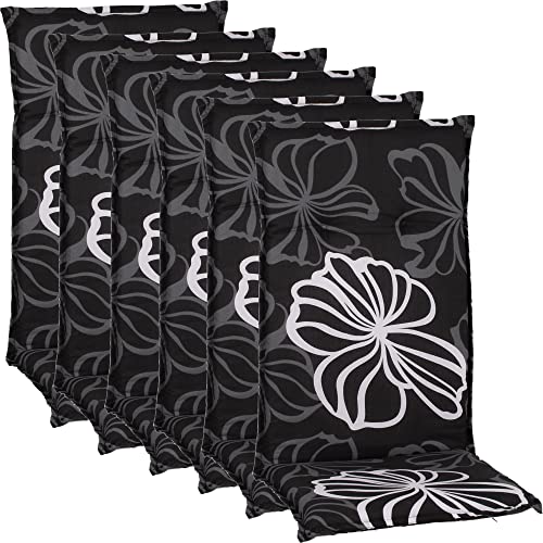 NYVI Gartenstuhl Auflagen Hochlehner 6er Set Barcelona - UV-Beständig, Atmungsaktiv, Strapazierfähig - Hochlehnerauflagen Sitzkissen Outdoor - Sitzauflagen für Gartenstühle 118x50cm Black Flower von NYVI