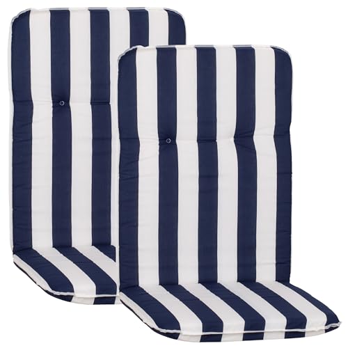 NYVI Hochlehner Auflagen Hawaii 2er Set - 114x47 cm Blau Weiß Gestreift - Gartenmöbel Auflage mit 5 cm Polster und Gummi-Halteband von NYVI