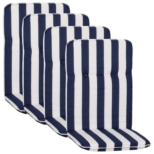 NYVI Hochlehner Auflagen Hawaii 4er Set - 114x47 cm Blau Weiß Gestreift - Gartenmöbel Auflage mit 5 cm Polster und Gummi-Halteband NYVI Hochlehner Auflagen Hawaii 4er Set - 114x47 cm Blau Weiß Gestreift - Gartenmöbel Auflage mit 5 cm Polster und Gummi-Halteband von NYVI
