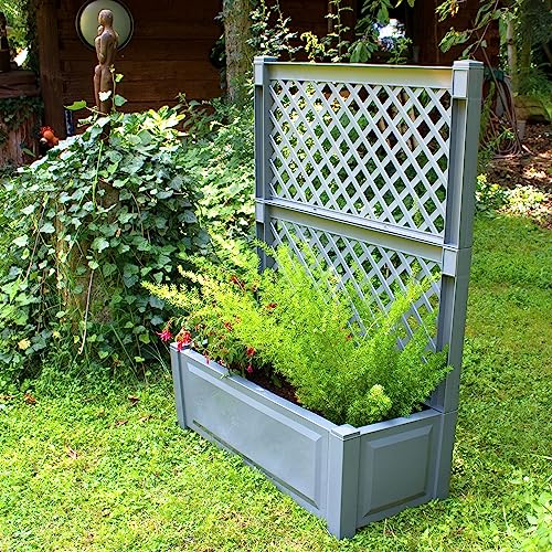 NYVI Pflanzkasten NYVIGreen 100x43x140 cm 110 Liter mit Spalier - Pflanzkübel aus wetterfestem & recyceltem Kunststoff - Blumenkasten - Pflegeleicht, Steckmontage ohne Werkzeug, Farbe:Grau von NYVI