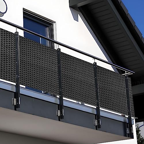 NYVI Polyrattan Balkon Sichtschutz Privafence 100x300 cm Anthrazit - Balkonbespannung mit Metallösen - UV-fest, Witterungsbeständig, 100% Blickdicht - Balkonumspannung Balkonumrandung 1x3 m von NYVI