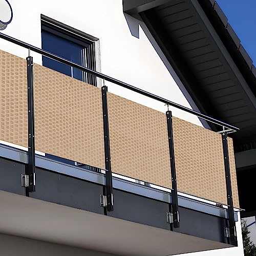 NYVI Polyrattan Balkon Sichtschutz Privafence 100x300 cm Beige - Balkonbespannung mit Metallösen - UV-fest, Witterungsbeständig, 100% Blickdicht - Balkonumspannung Balkonumrandung 1x3 m von NYVI