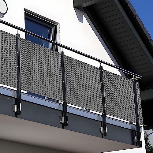 NYVI Polyrattan Balkon Sichtschutz Privafence 100x300 cm Hellgrau - Balkonbespannung mit Metallösen - UV-fest, Witterungsbeständig, 100% Blickdicht - Balkonumspannung Balkonumrandung 1x3 m von NYVI