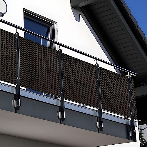 NYVI Polyrattan Balkon Sichtschutz Privafence 100x500 cm Dunkelbraun - Balkonbespannung mit Metallösen - UV-fest, Witterungsbeständig, 100% Blickdicht - Balkonumspannung Balkonumrandung 1x5 m von NYVI