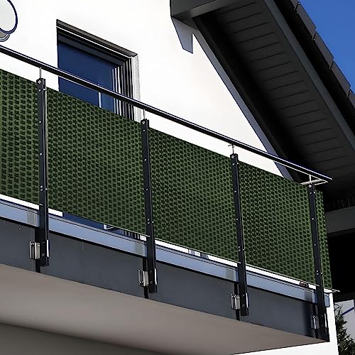 NYVI Polyrattan Balkon Sichtschutz Privafence 100x500 cm Grün - Balkonbespannung mit Metallösen - UV-fest, Witterungsbeständig, 100% Blickdicht - Balkonumspannung Balkonumrandung 1x5 m von NYVI