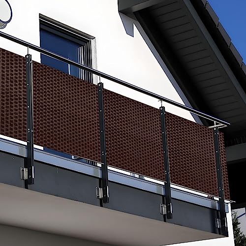 NYVI Polyrattan Balkon Sichtschutz Privafence 90x300 cm Braun - Balkonbespannung mit Metallösen - UV-fest, Witterungsbeständig, 100% Blickdicht - Balkonumspannung Balkonumrandung 0.9x3 m von NYVI