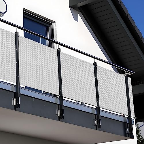 NYVI Polyrattan Balkon Sichtschutz Privafence 90x300 cm Weiß - Balkonbespannung mit Metallösen - UV-fest, Witterungsbeständig, 100% Blickdicht - Balkonumspannung Balkonumrandung 0.9x3 m von NYVI