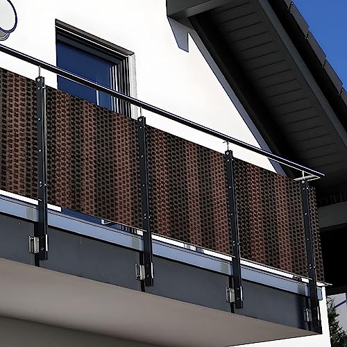 NYVI Polyrattan Balkon Sichtschutz Privafence 90x500 cm Braun & Schwarz - Balkonbespannung mit Metallösen - UV-fest, Witterungsbeständig, 100% Blickdicht - Balkonumspannung Balkonumrandung 0.9x5 cm von NYVI