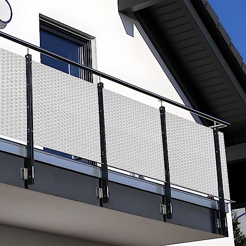 NYVI Polyrattan Balkon Sichtschutz Privafence 90x500 cm Weiß - Balkonbespannung mit Metallösen - UV-fest, Witterungsbeständig, 100% Blickdicht - Balkonumspannung Balkonumrandung 0.9x5 cm von NYVI
