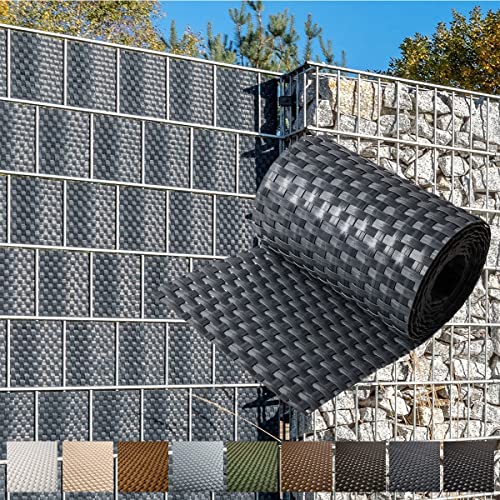 NYVI Polyrattan Sichtschutzstreifen Privafence Anthrazit 255 x 19 cm 5 Rollen (12,75 Meter) - SPARSETS - Sichtschutz für Doppelstabmatten Zaun - Premium Zaunsichtschutz von NYVI