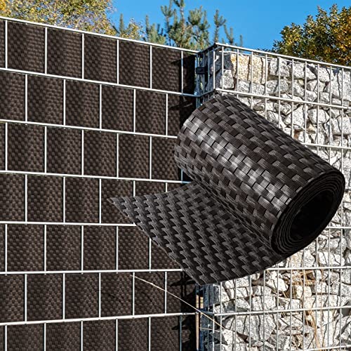 NYVI Polyrattan Sichtschutzstreifen Privafence Dunkelbraun 255 x 19 cm 10 Rollen (25,5 Meter) - SPARSETS - Sichtschutz für Doppelstabmatten Zaun - Premium Zaunsichtschutz von NYVI