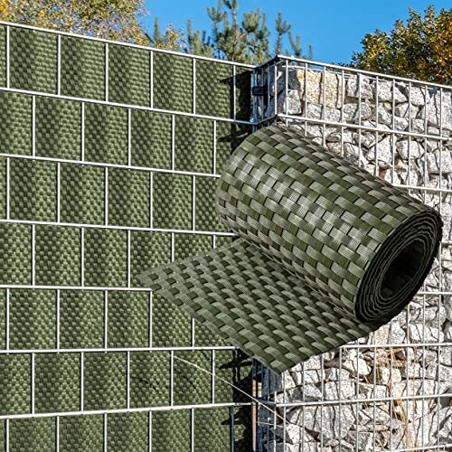 NYVI Polyrattan Sichtschutzstreifen Privafence Grün 255 x 19 cm 10 Rollen (25,5 Meter) - SPARSETS - Sichtschutz für Doppelstabmatten Zaun - Premium Zaunsichtschutz von NYVI