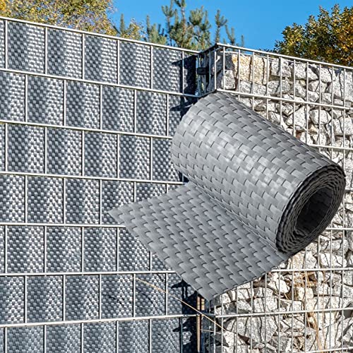 NYVI Polyrattan Sichtschutzstreifen Privafence Hellgrau 255 x 19 cm 10 Rollen (25,5 Meter) - SPARSETS - Sichtschutz für Doppelstabmatten Zaun - Premium Zaunsichtschutz von NYVI