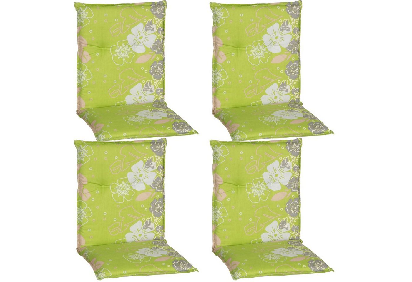 NYVI Sitzauflage Niedriglehner Auflagen 4er Set Barcelona Gartenstuhlauflagen 100x50cm, (4 St), Niederlehner Stuhlauflage Sitzauflage mit Halteband Blumen Floral von NYVI