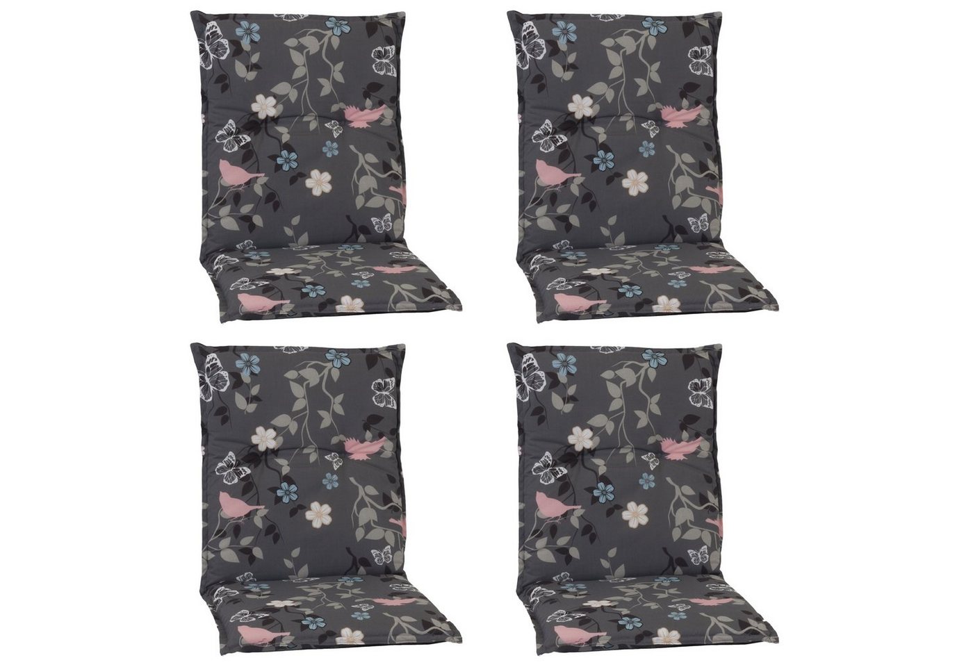NYVI Sitzauflage Niedriglehner Auflagen 4er Set Barcelona Gartenstuhlauflagen 100x50cm, (4 St), Niederlehner Stuhlauflage Sitzauflage mit Halteband Blumen Floral von NYVI