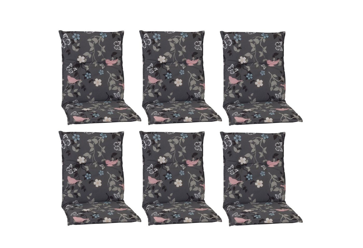 NYVI Sitzauflage Niedriglehner Auflagen 6er Set Barcelona Gartenstuhlauflagen 100x50cm, (6 St), Niederlehner Stuhlauflage Sitzauflage mit Halteband Blumen Floral von NYVI
