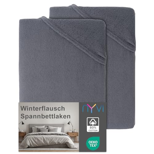 NYVI Spannbettlaken DreamScience Winterflausch 180-200x220 cm anthrazit 2er Set für Boxspringbetten bis 32 cm - Wärmendes & Kuschelweiches Winter Bettlaken Spannbetttuch NYVI Spannbettlaken DreamScience Winterflausch 180-200x220 cm anthrazit 2er Set für Boxspringbetten bis 32 cm - Wärmendes & Kuschelweiches Winter Bettlaken Spannbetttuch von NYVI