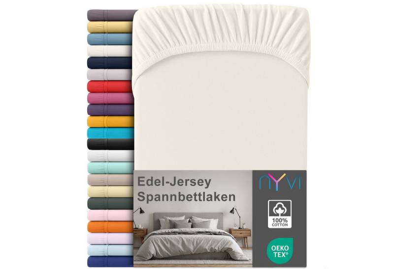 NYVI Spannbettlaken Edel Jersey Spannbettlaken Deluxe für Matratzen bis 25 cm Steghöhe, Baumwolle, (1 Stück), 90-100x200 cm - 100% Baumwolle supergekämmt, 140g/m², Rundumgummizug von NYVI