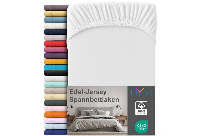 NYVI Spannbettlaken Edel Jersey Spannbettlaken Deluxe für Matratzen bis 25 cm Steghöhe, Baumwolle, (1 Stück), 90-100x200 cm - 100% Baumwolle supergekämmt, 140g/m², Rundumgummizug von NYVI