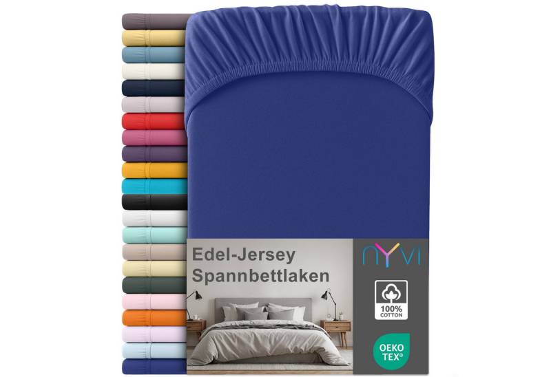 NYVI Spannbettlaken Edel Jersey Spannbettlaken Deluxe für Matratzen bis 25 cm Steghöhe, Baumwolle, (1 Stück), 90-100x200 cm - 100% Baumwolle supergekämmt, 140g/m², Rundumgummizug von NYVI