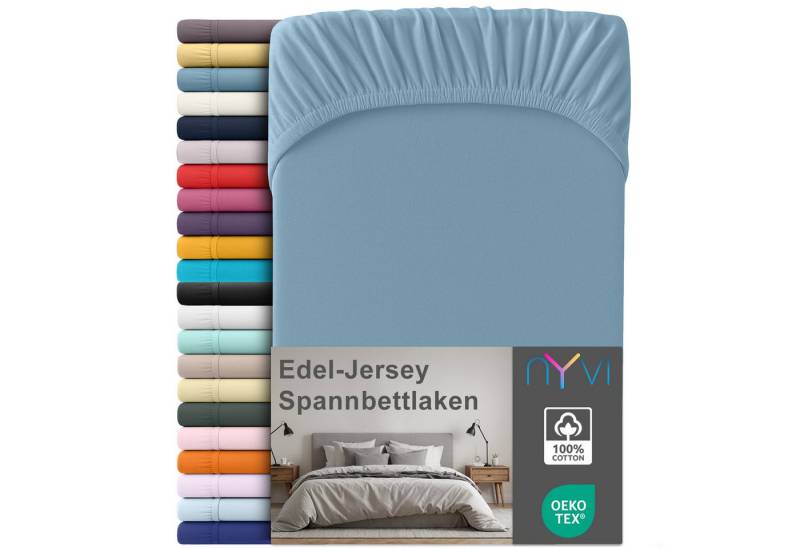 NYVI Spannbettlaken Edel Jersey Spannbettlaken Deluxe für Matratzen bis 25 cm Steghöhe, Baumwolle, (1 Stück), 90-100x200 cm - 100% Baumwolle supergekämmt, 140g/m², Rundumgummizug von NYVI