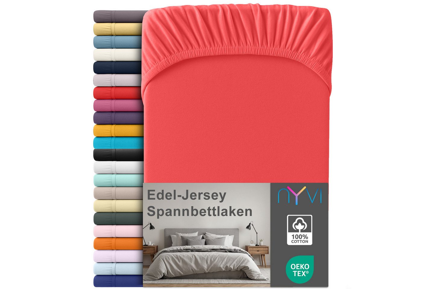 NYVI Spannbettlaken Edel Jersey Spannbettlaken Deluxe für Matratzen bis 25 cm Steghöhe, Baumwolle, (1 Stück), 90-100x200 cm - 100% Baumwolle supergekämmt, 140g/m², Rundumgummizug von NYVI