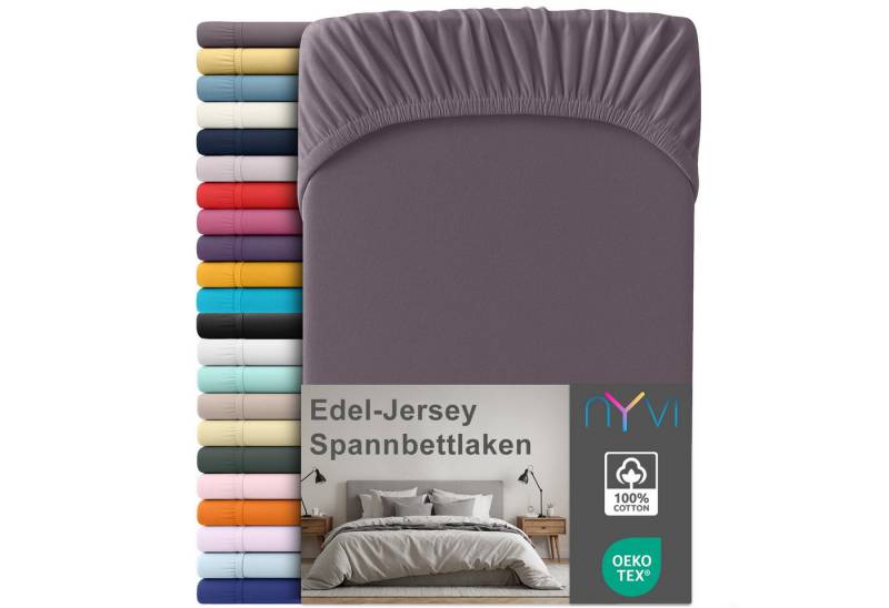 NYVI Spannbettlaken Edel Jersey Spannbettlaken Deluxe für Matratzen bis 25 cm Steghöhe, Baumwolle, (1 Stück), 90-100x200 cm - 100% Baumwolle supergekämmt, 140g/m², Rundumgummizug von NYVI
