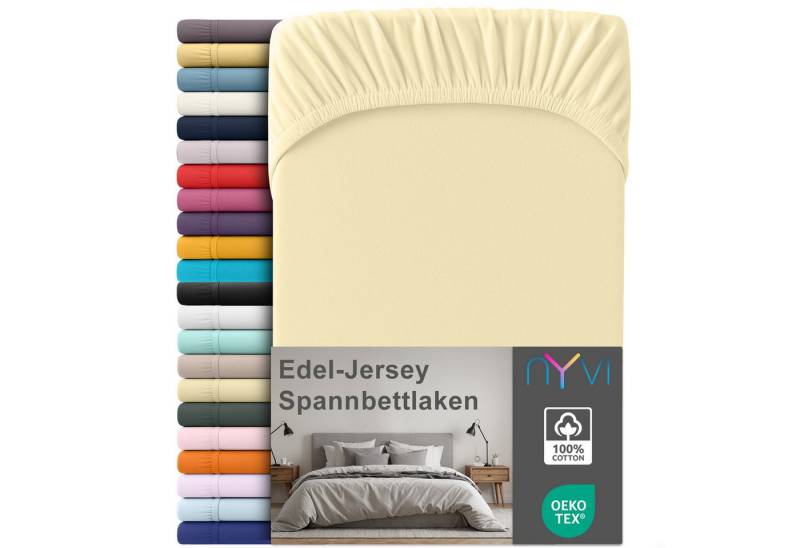 NYVI Spannbettlaken Edel Jersey Spannbettlaken Deluxe für Matratzen bis 25 cm Steghöhe, Baumwolle, (1 Stück), 90-100x200 cm - 100% Baumwolle supergekämmt, 140g/m², Rundumgummizug von NYVI