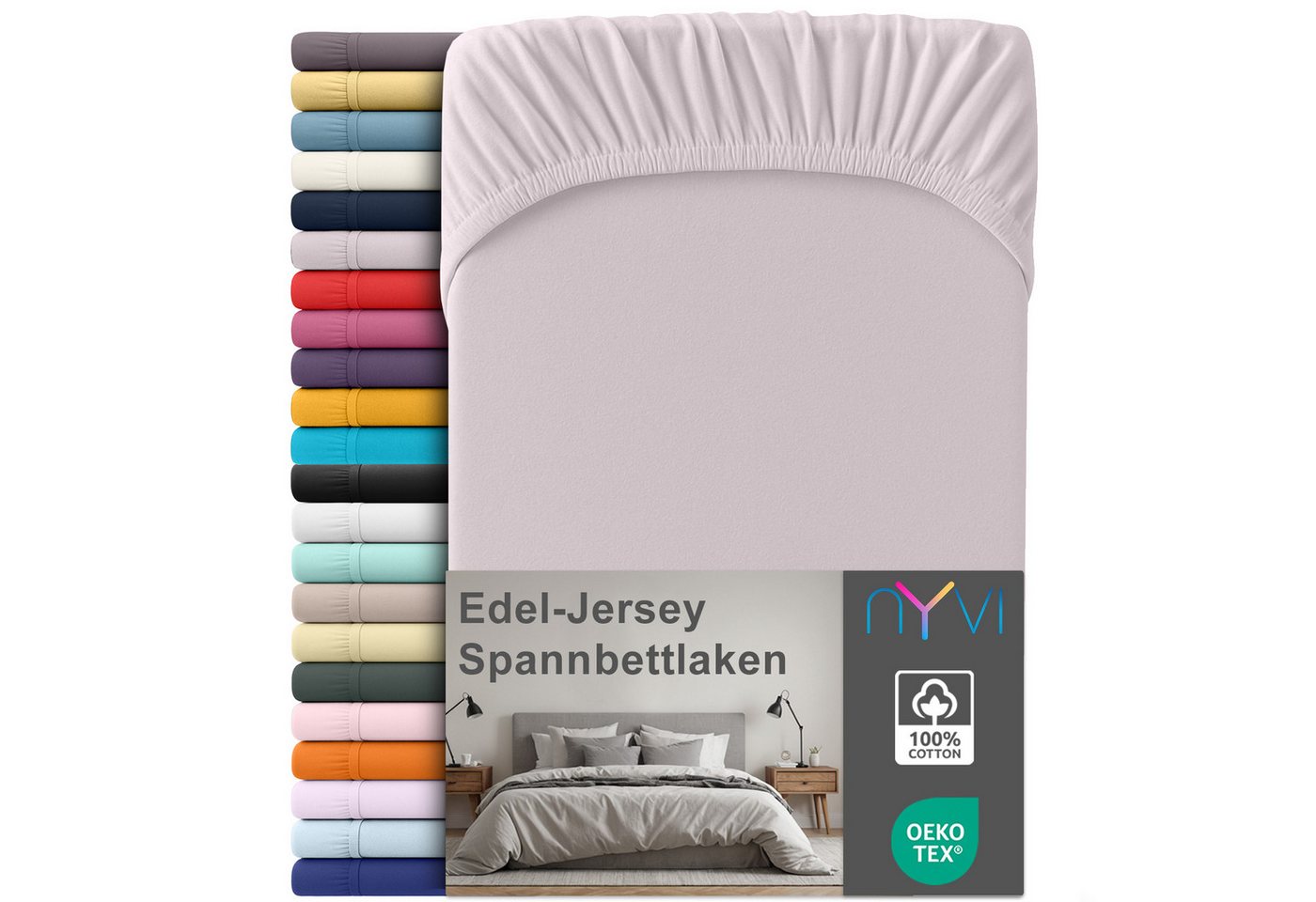 NYVI Spannbettlaken Edel Jersey Spannbettlaken Deluxe für Matratzen bis 25 cm Steghöhe, Baumwolle, (1 Stück), 90-100x200 cm - 100% Baumwolle supergekämmt, 140g/m², Rundumgummizug von NYVI